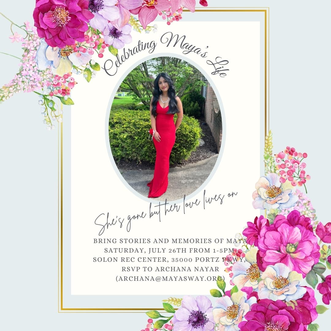 Celebrating Maya's Life - Memorial Event Invitation